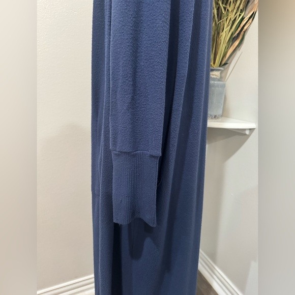Magnolia 3 piece Loungewear Blue Crop Tank Top, flared pants, & long duster robe - Picture 13 of 14